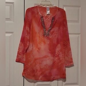 Chico's 1 sheer long sleeve blouse with detailing on front